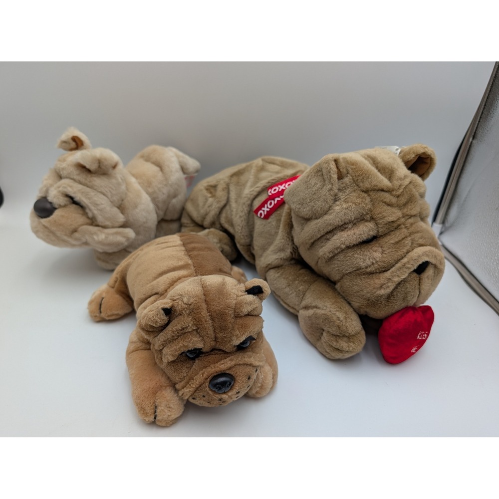 Shar Pei Dog Plush Lot Tan Brown Wrinkled Valentine Carlton Cards Funny Toys
